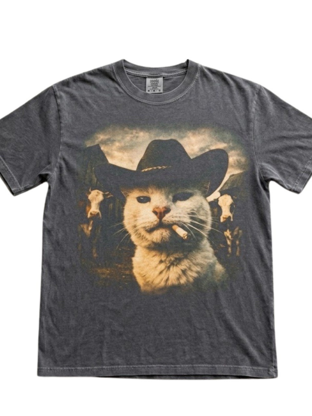 Comfort color pepper graphic cat cowboy tee